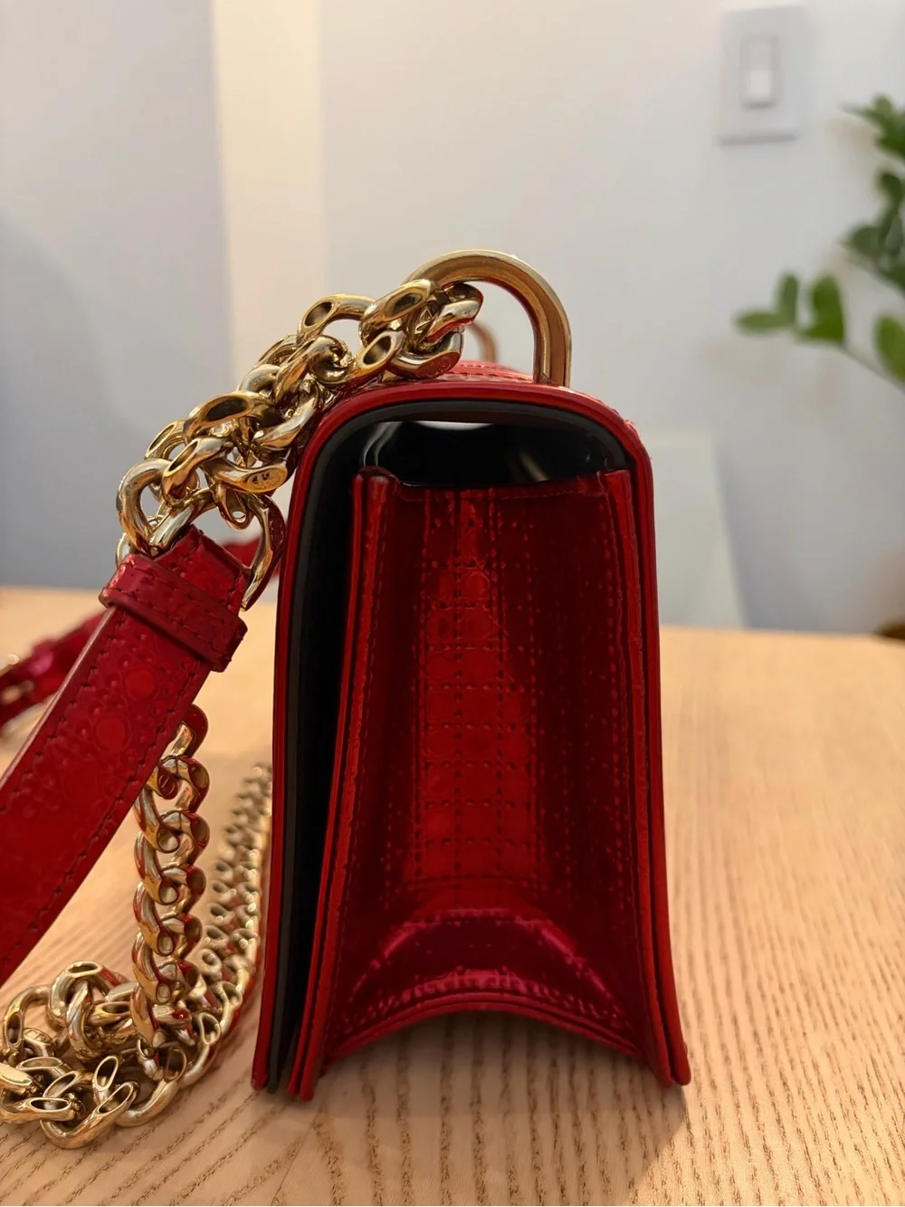 Dior Diorama Red Shoulder Bag with Champagne Gold Hardware